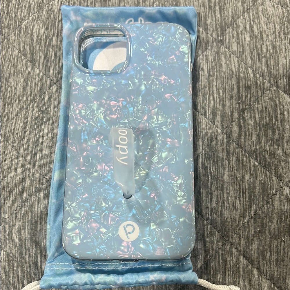 Loopy iPhone 14 Plus Blue Glitter Phone Case with Dynamic Liquid Design